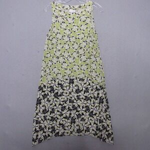 J Jill Dress Women Small Green Snap Pea‎ Floral Pockets Beachy Flowy Casual Boho